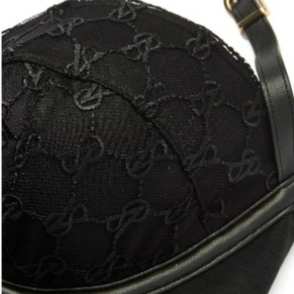 NWT Victoria's Secret Teddy Very Sexy VS Logo Balconette Faux-Leather Trim XXL